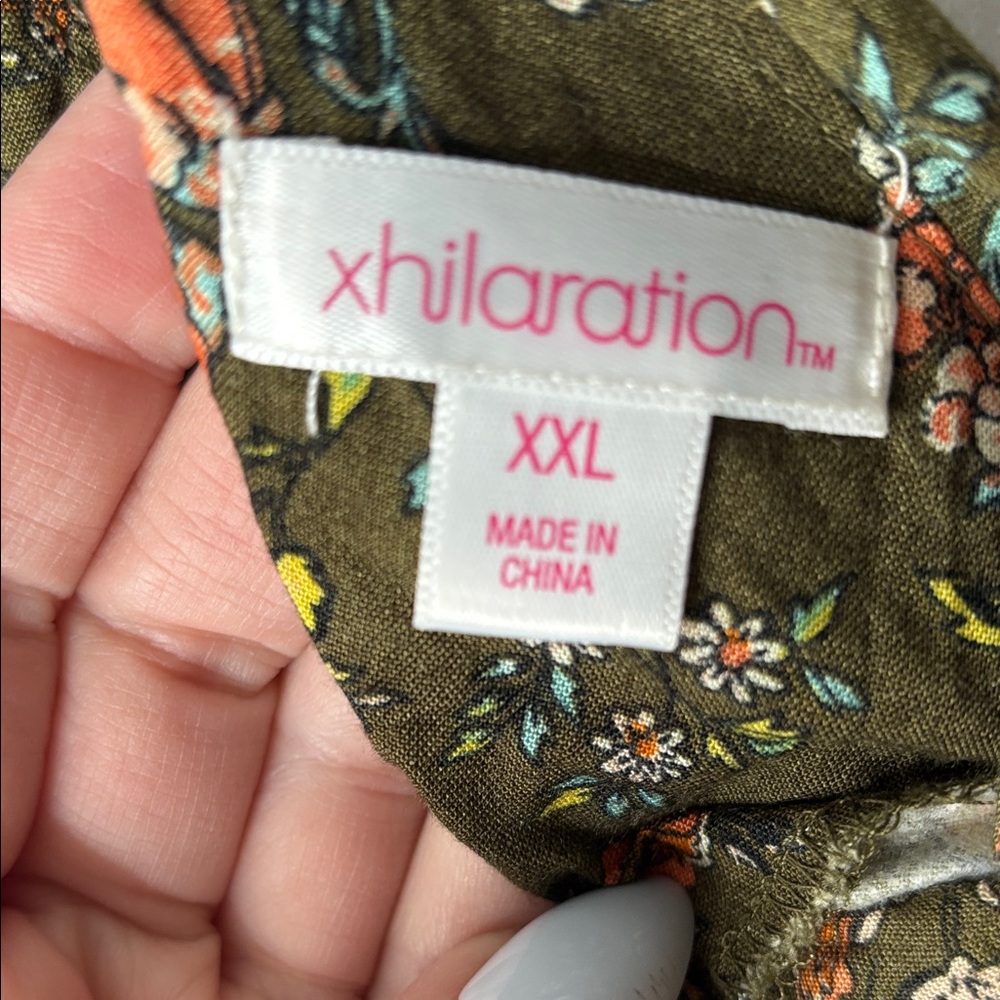 Xhilaration Olive Green Floral Tie-Front Midi Dress - Picture 2 of 9